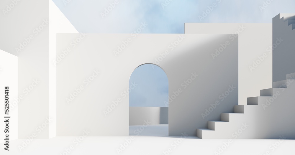 Poster abstract architectural backdrop - 3d render. white details of the facade of modern building on blue 