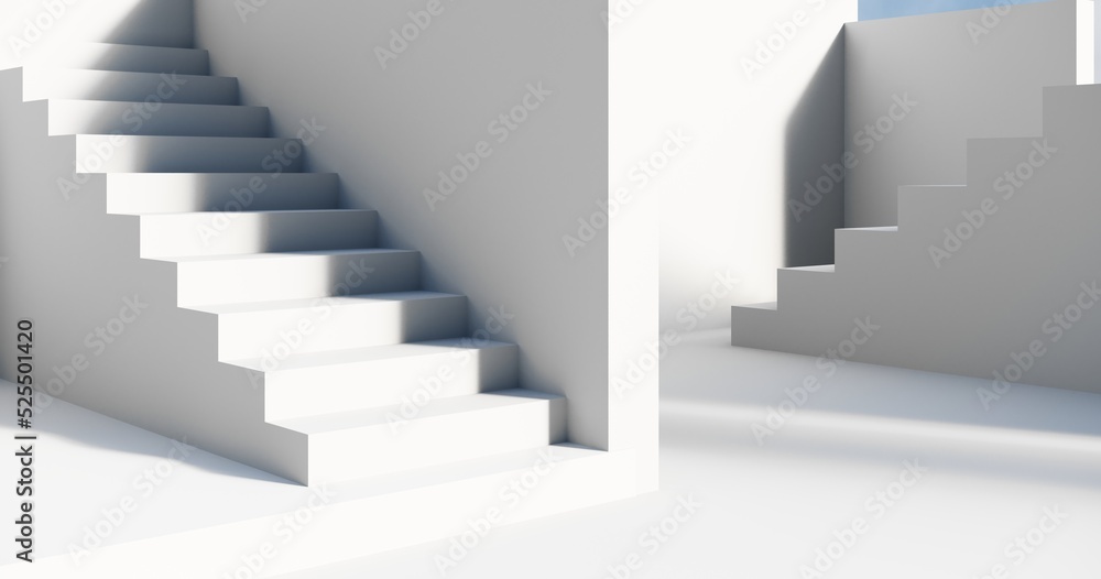 Poster abstract architectural backdrop - 3d render. white details of the facade of modern building on blue 