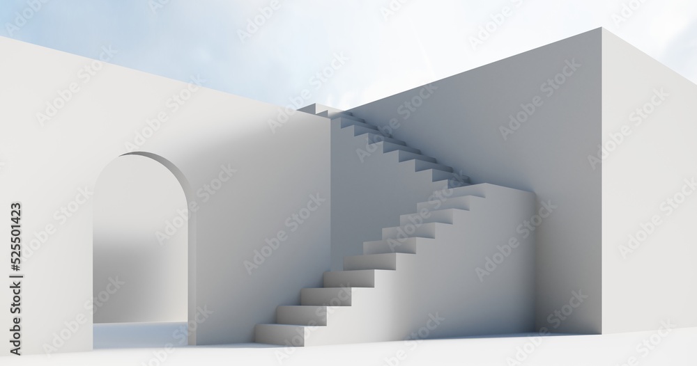 Poster abstract architectural backdrop - 3d render. white details of the facade of modern building on blue 