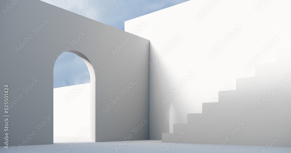Poster abstract architectural backdrop - 3d render. white details of the facade of modern building on blue 