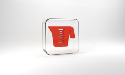 Red Measuring cup to measure dry and liquid food icon isolated on grey background. Plastic graduated beaker with handle. Glass square button. 3d illustration 3D render