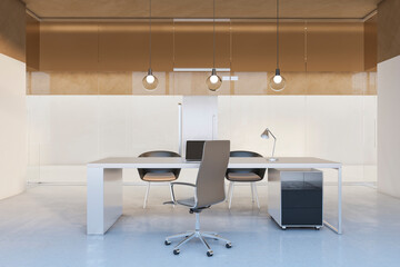 Contemporary concrete and glass office interior. 3D Rendering.