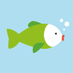 Green fish, side view, illustration