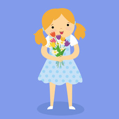 Girl in a dress holding flowers