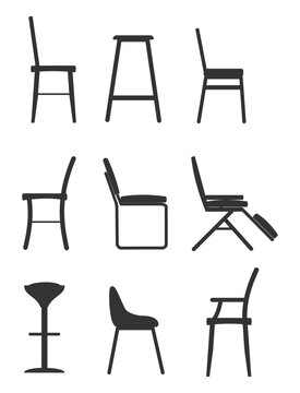 The collection of chair set for dining, living, bar. Black color vector

