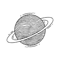 illustration of a saturn planet in black outline  © Kane