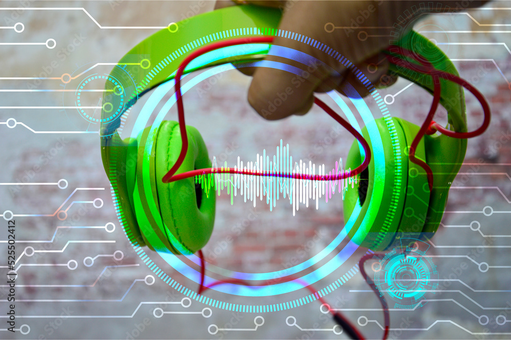 Poster the concept of a sound system that is controlled by artificial intelligence (ai)