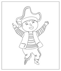 Coloring Page Outline Of Cartoon Pirate with prothesis and hook. Coloring book for kids. Vector image for pirate party for children