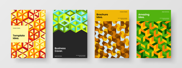 Simple placard A4 vector design layout bundle. Vivid geometric tiles brochure template collection.