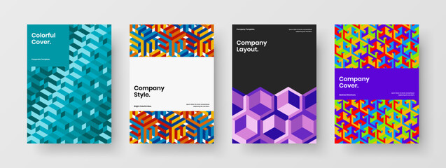 Modern company brochure vector design illustration composition. Minimalistic mosaic tiles book cover concept collection.