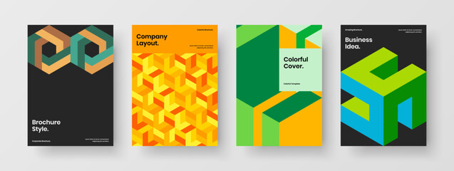 Creative mosaic shapes postcard illustration composition. Vivid poster design vector template bundle.