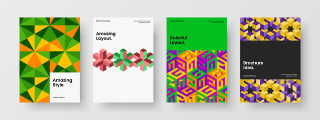 Premium geometric shapes magazine cover concept set. Isolated company brochure A4 vector design template collection.