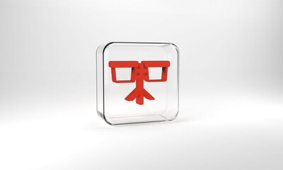 Obraz premium Red Bongo drum icon isolated on grey background. Musical instrument symbol. Glass square button. 3d illustration 3D render