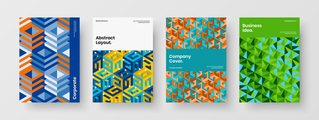 Fresh geometric shapes handbill concept composition. Trendy leaflet design vector layout set.