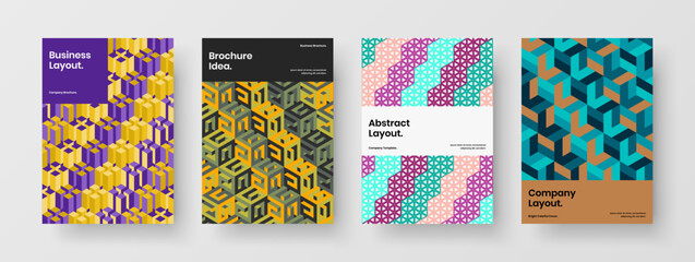 Fototapeta na wymiar Original geometric hexagons corporate cover layout bundle. Fresh banner A4 vector design illustration set.