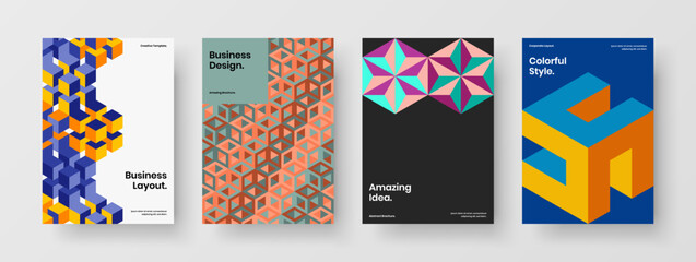 Trendy geometric shapes handbill layout set. Simple booklet A4 vector design illustration composition.