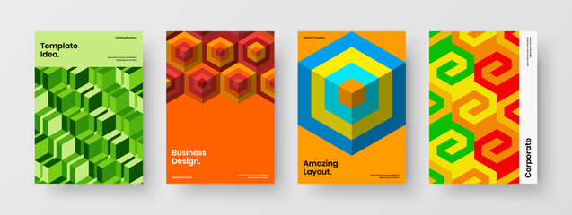 Unique geometric shapes magazine cover template collection. Abstract company identity design vector concept set.