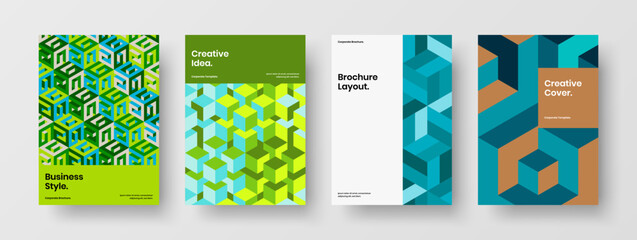 Unique mosaic tiles annual report illustration bundle. Simple magazine cover A4 vector design layout composition.