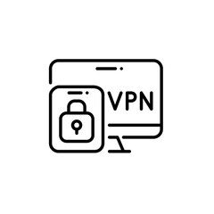 Secure VPN connection on tablet and computer. Pixel perfect, editable stroke icon