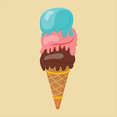 Multi flavor ice-cream cone with light brown background
