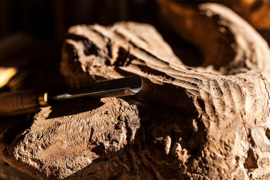 Gouge on piece of wood