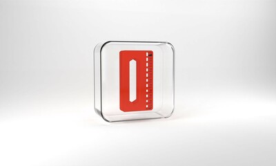 Red Harmonica icon isolated on grey background. Musical instrument. Glass square button. 3d illustration 3D render