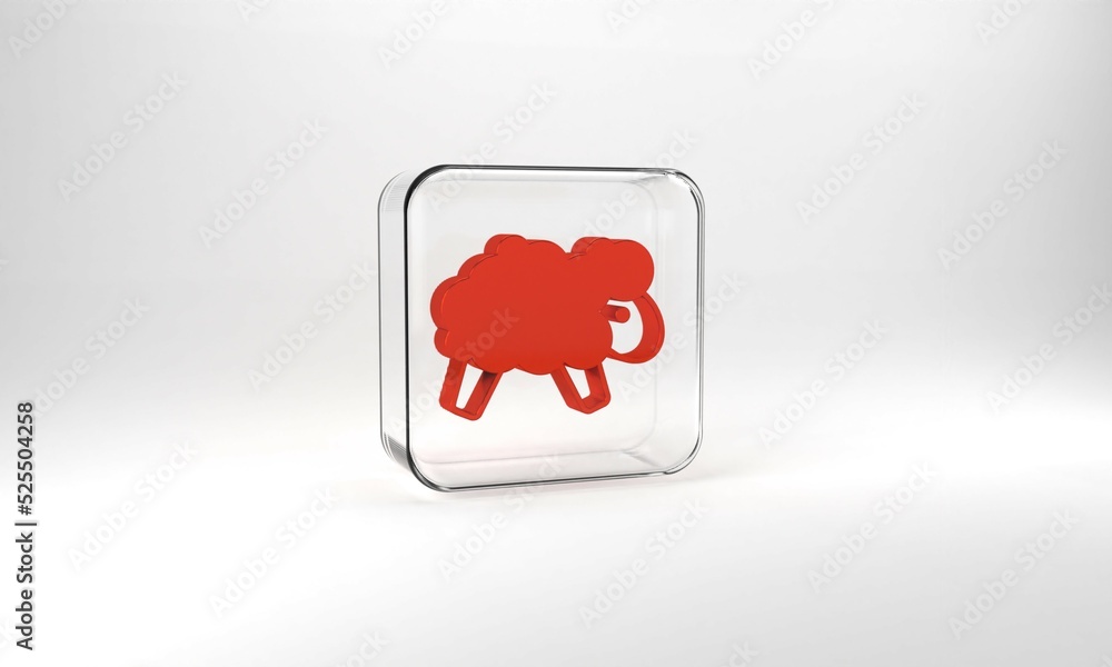 Aufkleber red sheep icon isolated on grey background. counting sheep to fall asleep. glass square button. 3d i