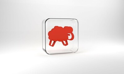 Red Sheep icon isolated on grey background. Counting sheep to fall asleep. Glass square button. 3d illustration 3D render