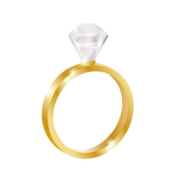 Golden ring with white stone.  illustration.