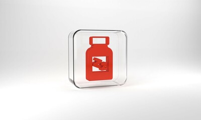 Red Sleeping pill icon isolated on grey background. Glass square button. 3d illustration 3D render