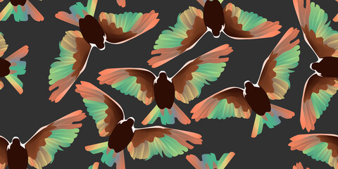 Seamless pattern with abstract dove flying