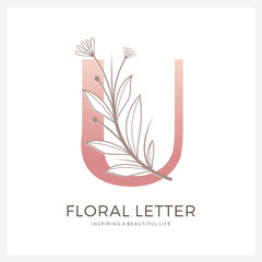 Floral letter U logo design for Luxury, Restaurant, Royalty, Boutique, Hotel, Jewelry, Fashion and other vector illustration for business and company