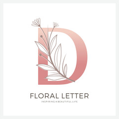 Floral letter D logo design for Luxury, Restaurant, Royalty, Boutique, Hotel, Jewelry, Fashion and other vector illustration for business and company