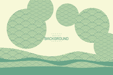 modern art sphere and curve line with oriental wave line in light green on white background can be use for food and beverage product label technology advertisement package design vector eps.