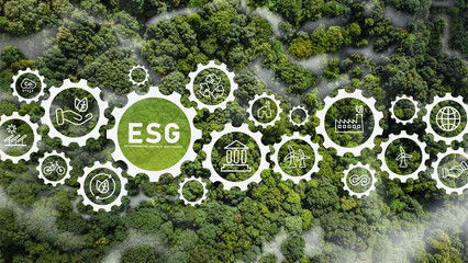 The ESG icon concept circulates in the hands for the environment, society and governance. SG in...