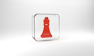 Red Chess icon isolated on grey background. Business strategy. Game, management, finance. Glass square button. 3d illustration 3D render