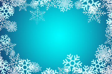 Fototapeta na wymiar Frame made of snowflakes on blue background. Space for text
