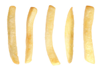 Set with delicious french fries on white background