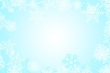 Naklejka na ściany i meble Frame made of snowflakes on light blue background. Space for text