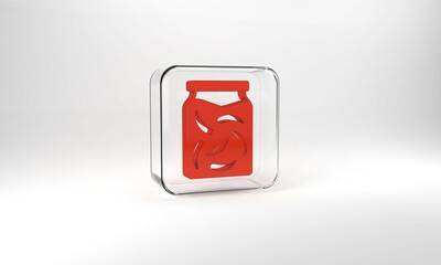 Red Pickled cucumbers in a jar icon isolated on grey background. Glass square button. 3d illustration 3D render