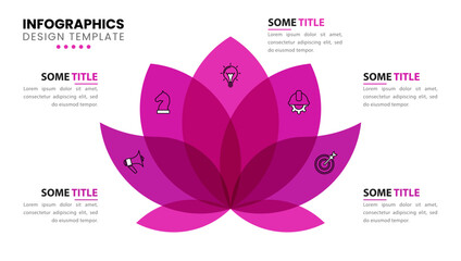 Infographic template. Lotus flower with 5 icons and text