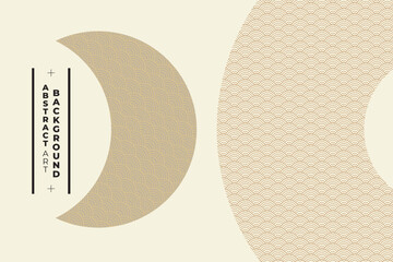 abstract modern art crecent moon in cream color with fish scale pattern on white wallpaper can be use for notebook cover website template travel brochure vector eps. © Nipith