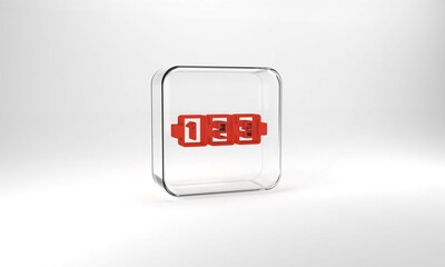 Red Education logic game for preschool kids icon isolated on grey background. Kids activity sheet. Count the number of cubes. Glass square button. 3d illustration 3D render