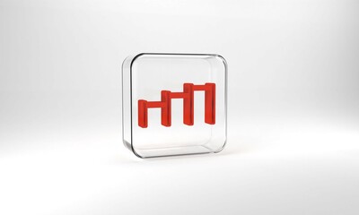 Red Sport horizontal bar icon isolated on grey background. Glass square button. 3d illustration 3D render