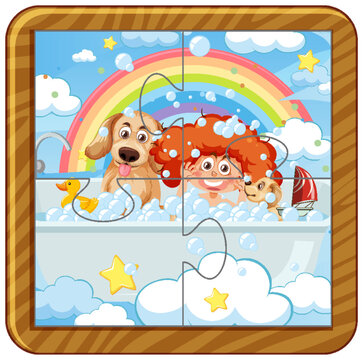 Girl and dog photo puzzle game template
