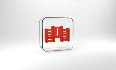 Red Wooden Swedish wall icon isolated on grey background. Swedish stairs. Glass square button. 3d illustration 3D render