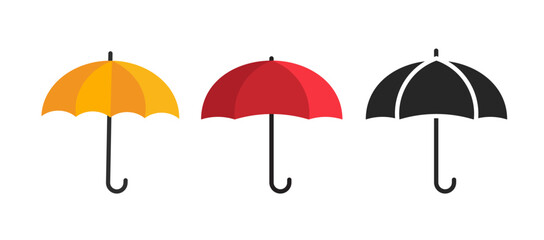Umbrella icon vector isolated pictogram set flat or parasol black and white shape silhouette clipart red orange yellow object illustration graphic image © vladwel
