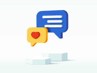 Chat bubbles or speech bubble icon website ui on white background 3d rendering illustration