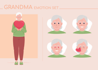 Loving mature woman semi flat color character emotions set. Editable facial expressions. Relationship vector style illustration for motion graphic design and animation. Comfortaa font used