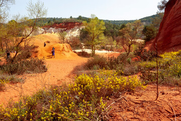 View of the red lands in the Luberon Natural Park, Roussillon France.